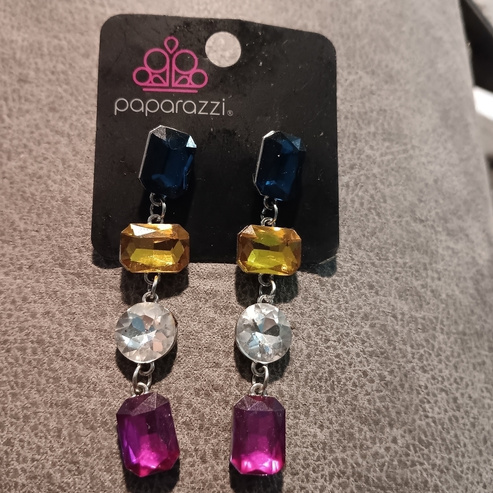 Paparazzi Blue and Yellow Dangle Earrings Fashion Jewelry